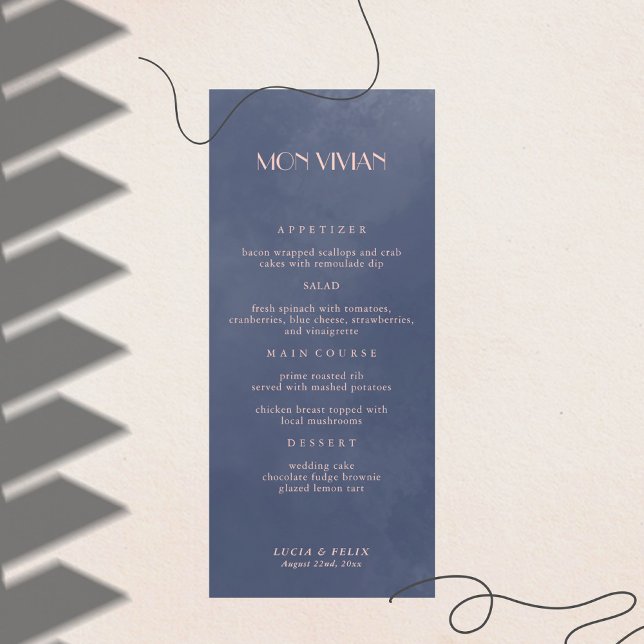 Classic Navy Blue Smoke Mariage Dîner Carte Menu (Créateur téléchargé)