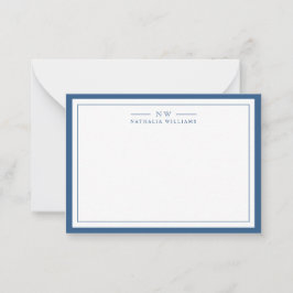 Classic Navy Blue Two Border Monogram Lined Mitteilungskarte