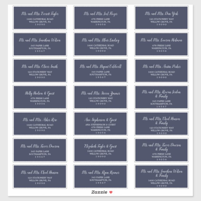 Classic Navy Blue Wedding Guest Address Labels (Blatt)