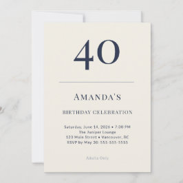 Classic Navy & Cream 40th Birthday Celebration Inv Einladung