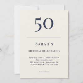 Classic Navy & Cream 50th Birthday Celebration Einladung