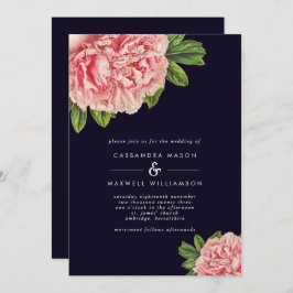 Classic Navy & Pink Peony Wedding Einladung
