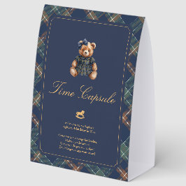 Classic Navy Plaid Teddy Bear Girl Time Capsule  Tischaufsteller