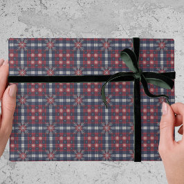 Classic Navy Red Plaid Snowflakes Christmas Geschenkpapier