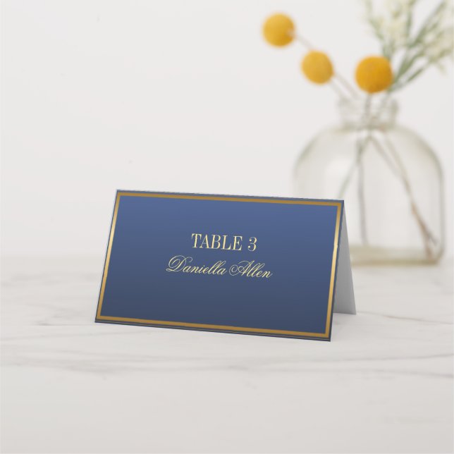 Classic Navy und Gold Elegante Hochzeitsfeiern Pla Platzkarte (Vorderseite)