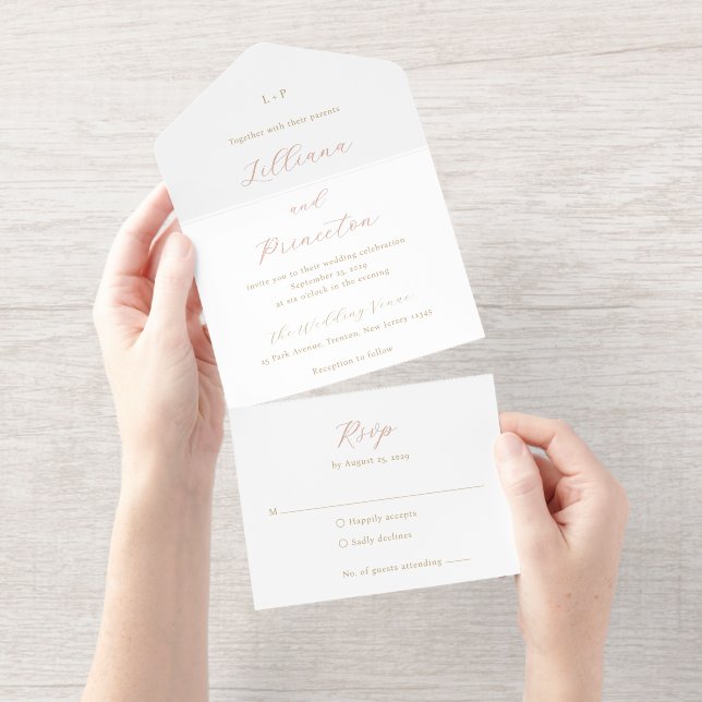 Classic Neutral Monogram Elegant Wedding All-in-One-Einladung (Abreißstreifen)
