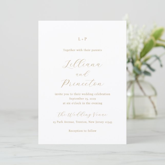 Classic Neutral Monogram Elegant Wedding Einladung (Stehend Vorderseite)