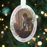 Classic Newborn 1st Christmas Grandpa Ornament<br><div class="desc">The ornament in oval shape has a classic silver frame adorned with Christmas plants and ribbon to display your own special memory of your new baby. The bright and shiny silver border encircles your photos. The holly, greenery and silk ribbon complete the whole design with a joyful atmosphere of the...</div>