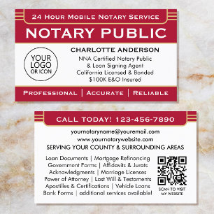 Classic Notary Signage Agent ID Logo Red Gold Visitenkarte
