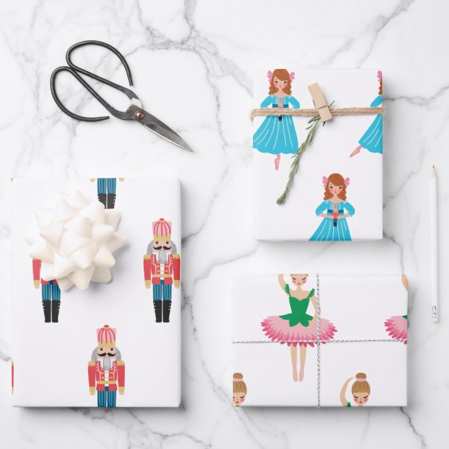 Classic Nutcracker, Ballerina Set 3 Geschenkpapier Set (Vorderseite)
