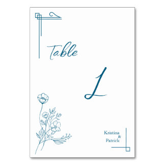 Classic Ocean Blue Floral Design Tischnummer