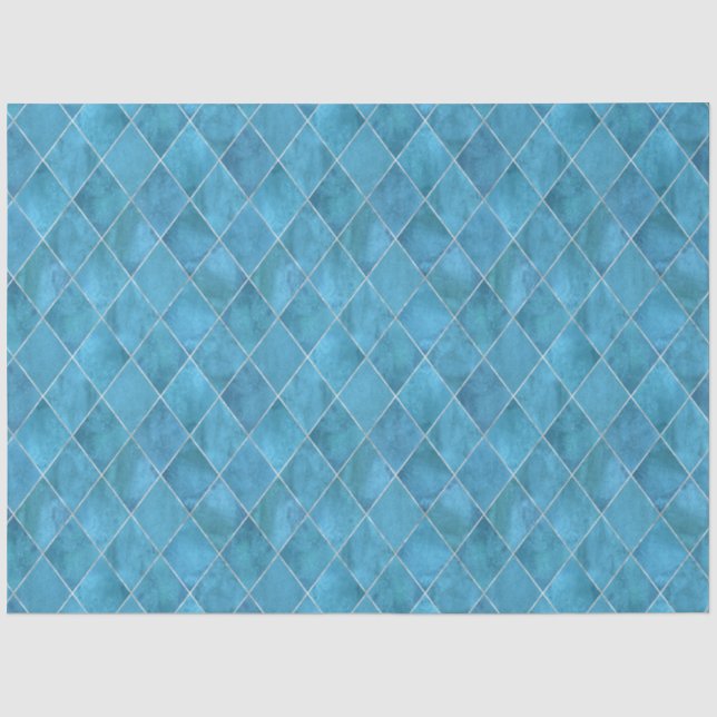 Classic Ocean Blue Velvet Raute Muster Luxus Seidenpapier (Vorderseite)