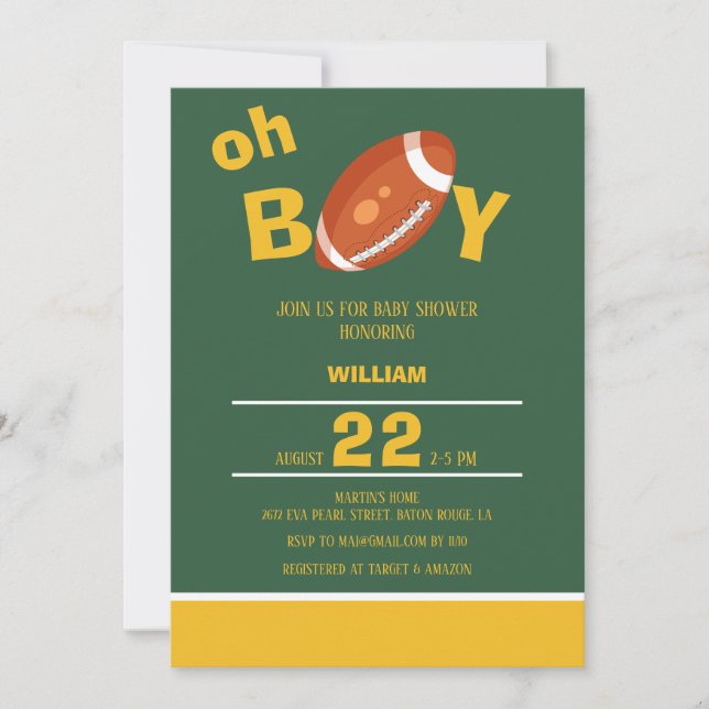 Classic Oh Boy Retro Football Baby Dusche Einladung (Vorderseite)