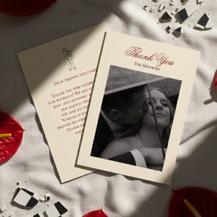 Classic Old Money Bold Red Wedding Dankeschön Card Dankeskarte