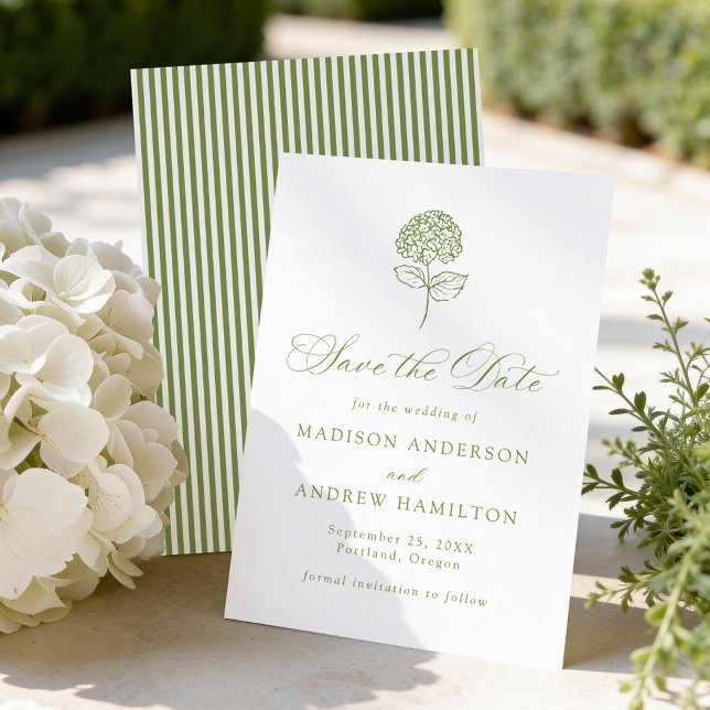 Classic Olive Green Hydrangea Wedding Save The Date (Von Creator hochgeladen)