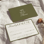 Classic Olive Green White Old Money Fancy Wedding RSVP Karte<br><div class="desc">A classy and elegant calligraphy Olive green and white retro old money wedding rsvp card. That has a vintage and modern white old background with green script and hand written whimsical stylish wording. Luxurious and chic with classic handwritten lettering. It is all editable by clicking on the personalize button.</div>