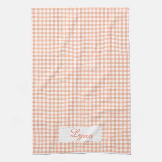 Classic Orange & White Gingham | Personalized Name Geschirrtuch (Vertikal)