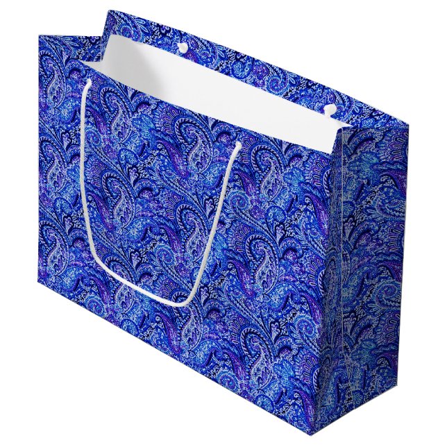 Classic Paisley Vibrant Blue Large Gift Bag Große Geschenktüte (Vorderseite Schrägansicht)