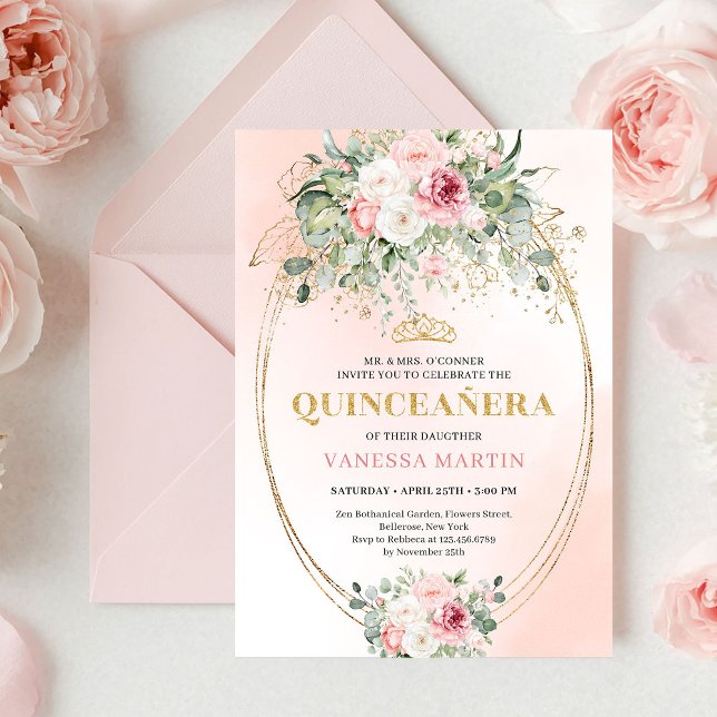 Classic Pastel Pink Rose Gold Quinceañera Invite Einladung (Classic Pastel Pink Rose Gold Quinceañera Invite

)