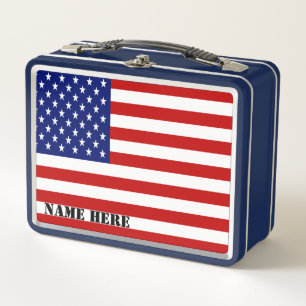 Classic Patriotic American Flag Monogram Metall Lunch Box