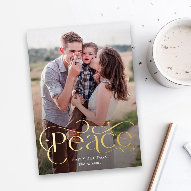 Classic Peace Foil Holiday Foto Card Folieneinladung (Von Creator hochgeladen)