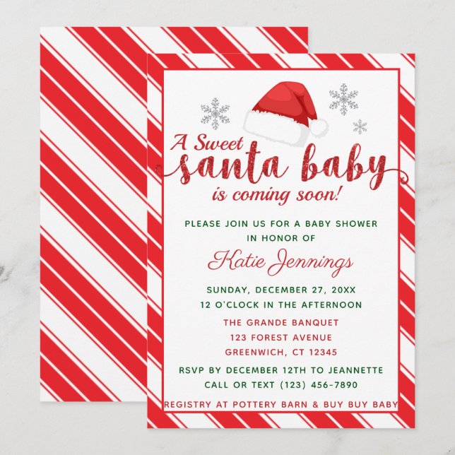 Classic Peppermint Stripe Santa Baby Dusche Einladung (Vorne/Hinten)