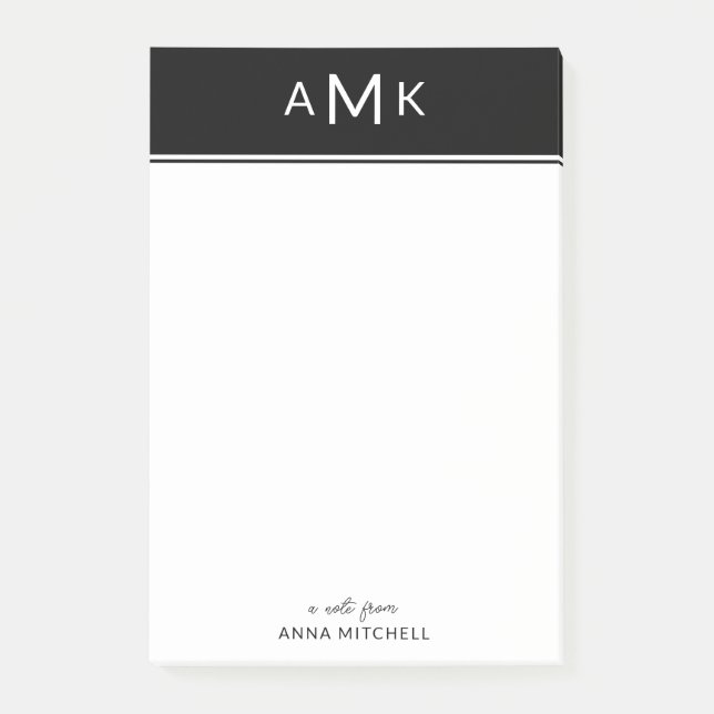 Classic Personal Monogram Sticky Notepad Post-it Klebezettel (Vorderseite)