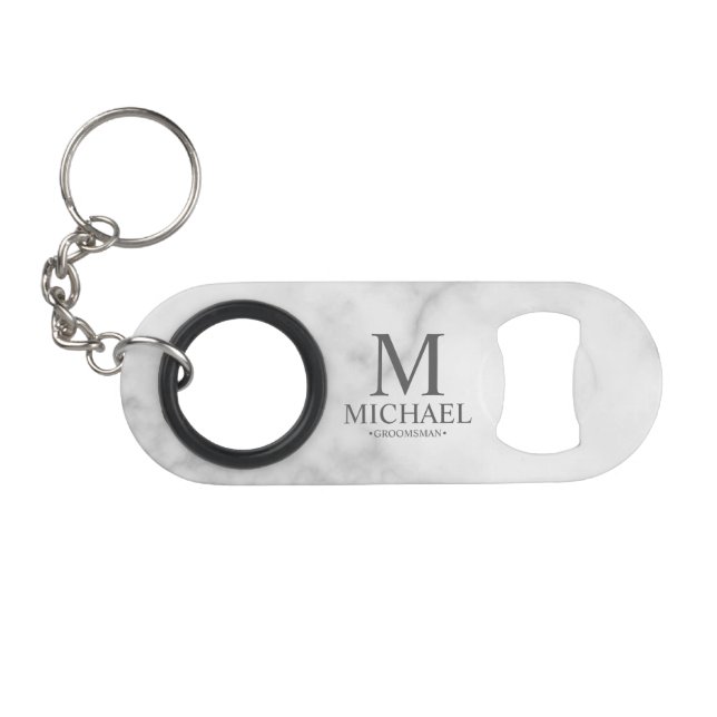 Classic Personalized Groomsman Monogram and Name Mini Flaschenöffner (Vorderseite (Horizontal))