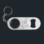Classic Personalized Groomsman Monogram and Name Mini Flaschenöffner<br><div class="desc">Personalized Groomsman Gifts featuring personalized monogram in grey elegant script font style with groomsman's name and title in classic serif font style on white marble background. Perfect as a personalized gift for groomsmen, best man, father of the bride, or anyone special in your wedding party. Please note: The marble details...</div>