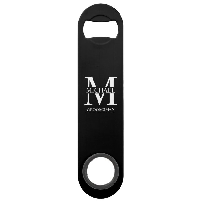 Classic Personalized Groomsman Monogram and Name Speed Flaschenöffner (Vorderseite)