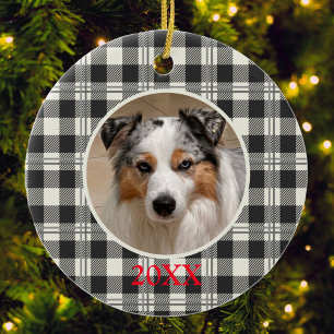 Classic Pet Foto Dunkelgrau Buffalo Karierte Kunst Keramik Ornament