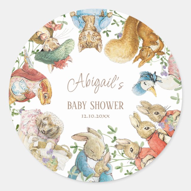 Classic Peter the Rabbit Baby Shower Runder Aufkleber (Vorderseite)
