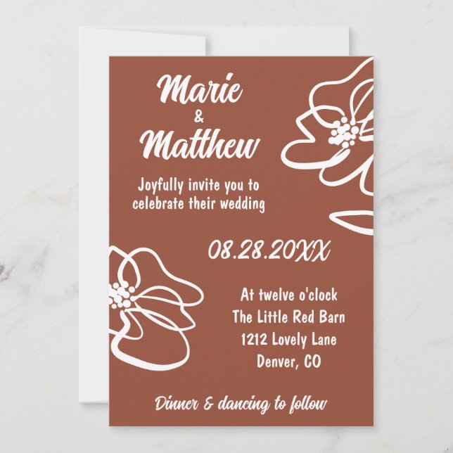 Classic Photo Burnt Orange Floral Wedding  Einladung (Vorderseite)