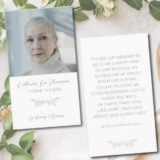 Classic Photo Elegant Floral Funeral Prayer Card Visitenkarte