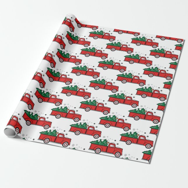 Classic Pick-Up Truck mit Weihnachtsbaum Geschenkpapier (Ungerollt)