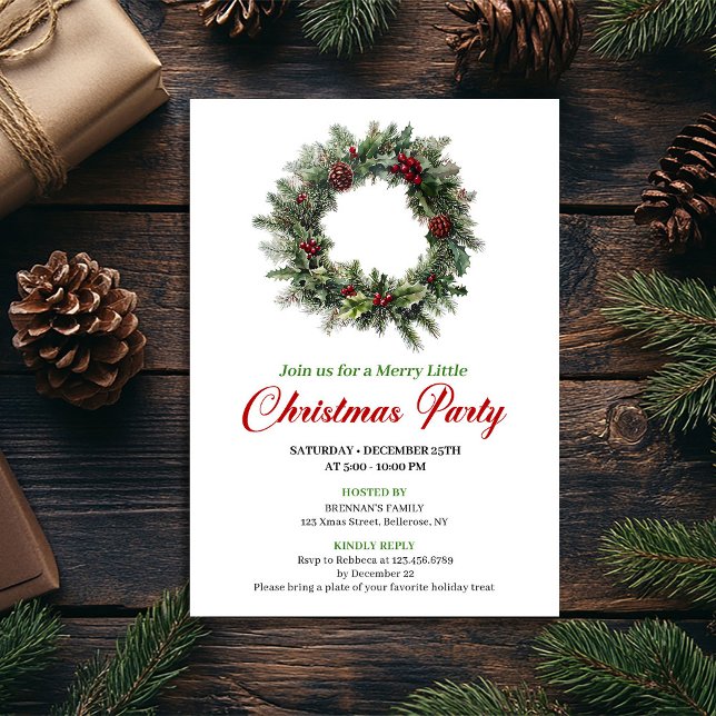 Classic Pine Wreath Christmas Party Editable Einladung (Classic Pine Wreath Christmas Party Editable)