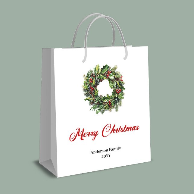 Classic pine wreath gift bag personalized for you mittlere geschenktüte (Classic pine wreath gift bag personalized for you)