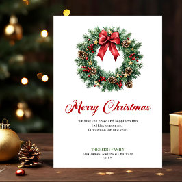 Classic Pine Wreath Watercolor Christmas Greeting Feiertagskarte