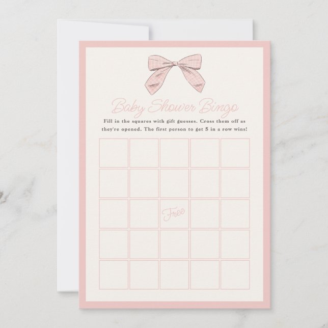 Classic Pink Bow Baby shower Jeu Carte de Bingo (Devant)