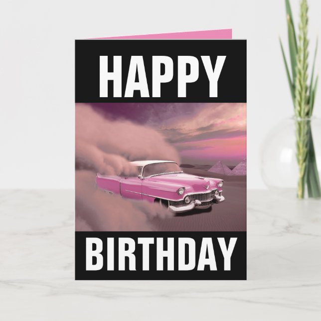 CLASSIC PINK CAR BIRTHDAY CARD KARTE (Vorderseite)