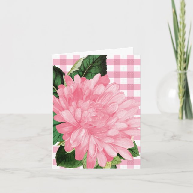 Classic Pink Flower Gingham Patten  Note Card (Vorderseite)