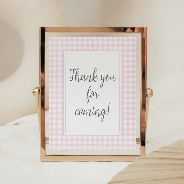 Classic Pink Gingham Vielen Dank für Ihren Besuch Poster (Girl Gingham Baby Shower Thank you for Coming Sign)
