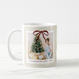 Classic Pink Green Stripes Red Bow Christmas Kaffeetasse