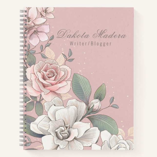 Classic Pink & Ivory Rose Notizbuch (Vorderseite)