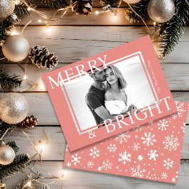 Classic Pink Merry & Bright Bold Snowflake Photo Feiertagskarte