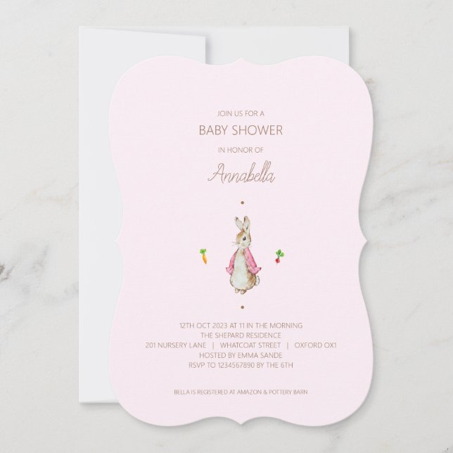 Classic Pink Peter der Rabbit Beatrix Baby Dusche Einladung (Vorderseite)