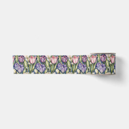 Classic Pink, Purple, Whute Tulips Satinband