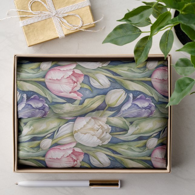 Classic Pink, Purple, Whute Tulips Seidenpapier (Geschenk)