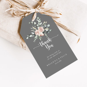 Classic Pink Rose Blumengraue Hochzeit Vielen Dank Geschenkanhänger