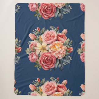 Classic Pink Roses Floral on a Blue Background Sherpadecke